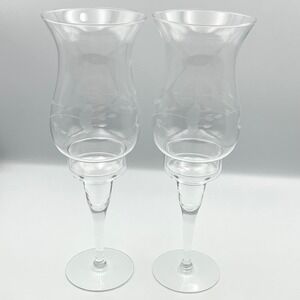 Vintage Princess House Heritage Etched Glass Hurricane Candle Holders Set of 2